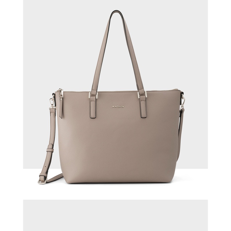 Inga Large Zip Top Tote Bag With Laptop Pocket Taupe