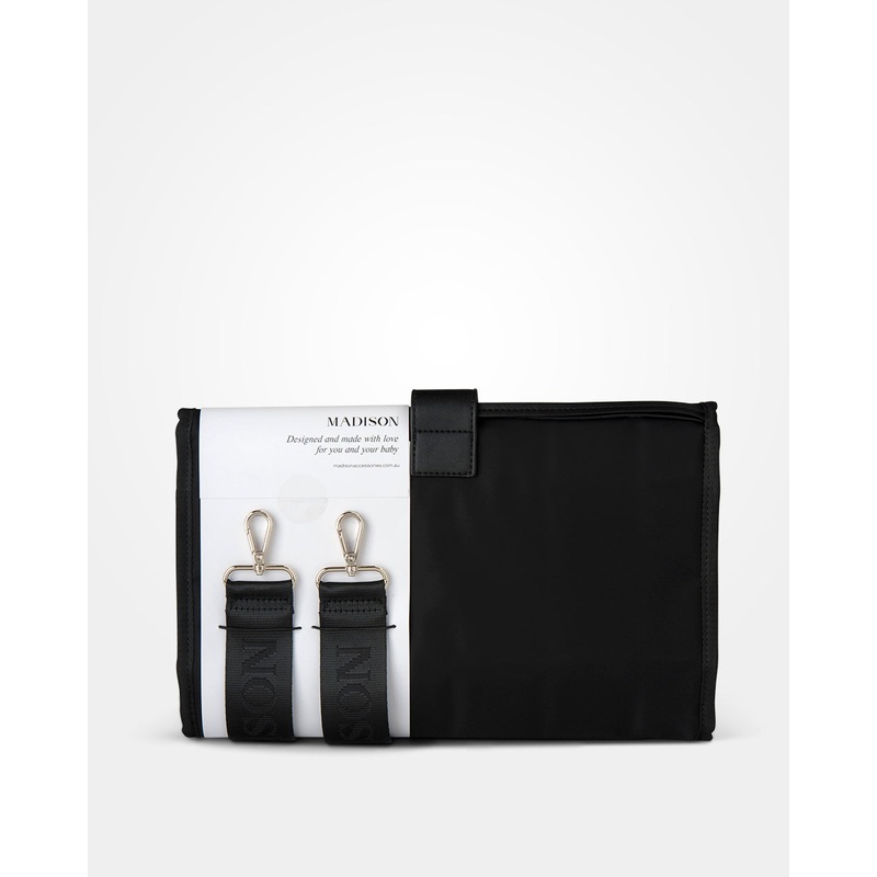 Baby 3 Piece Set – Change Mat, Stroller Clip & Zip Pouch Black Nylon