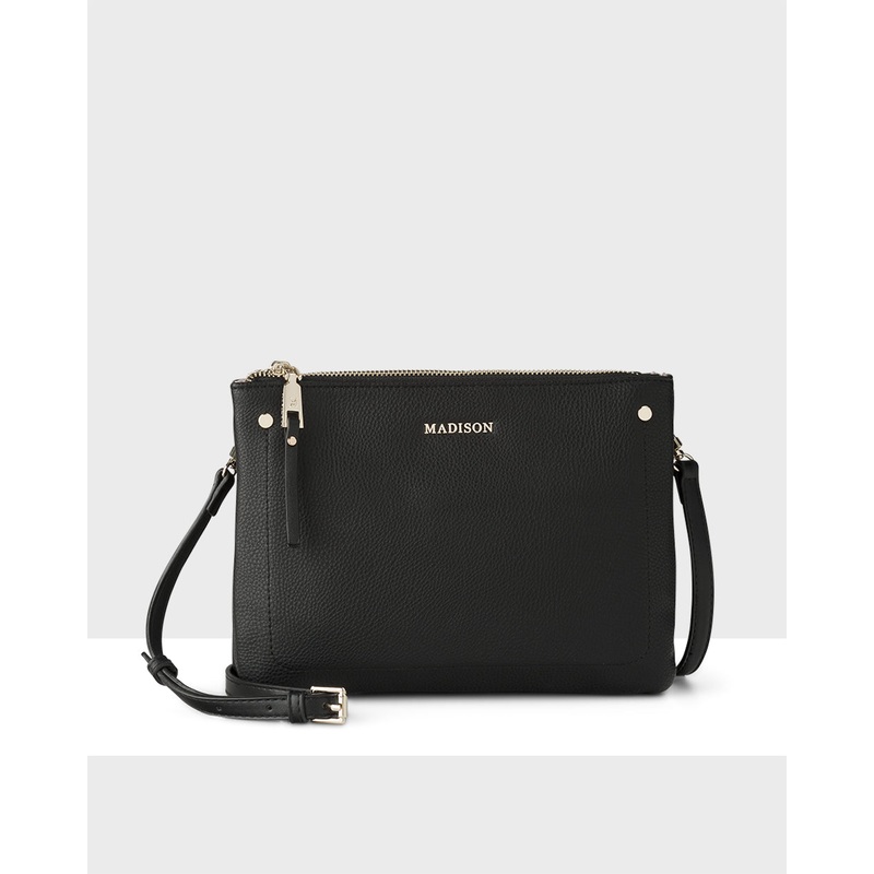 Charlotte Double Zip Crossbody Bag Black