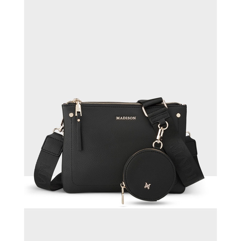 Charlotte Double Zip Crossbody Bag + Utility Bag Strap Black + Black