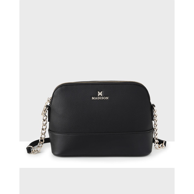Salli Curve Zip Top Crossbody Bag Black