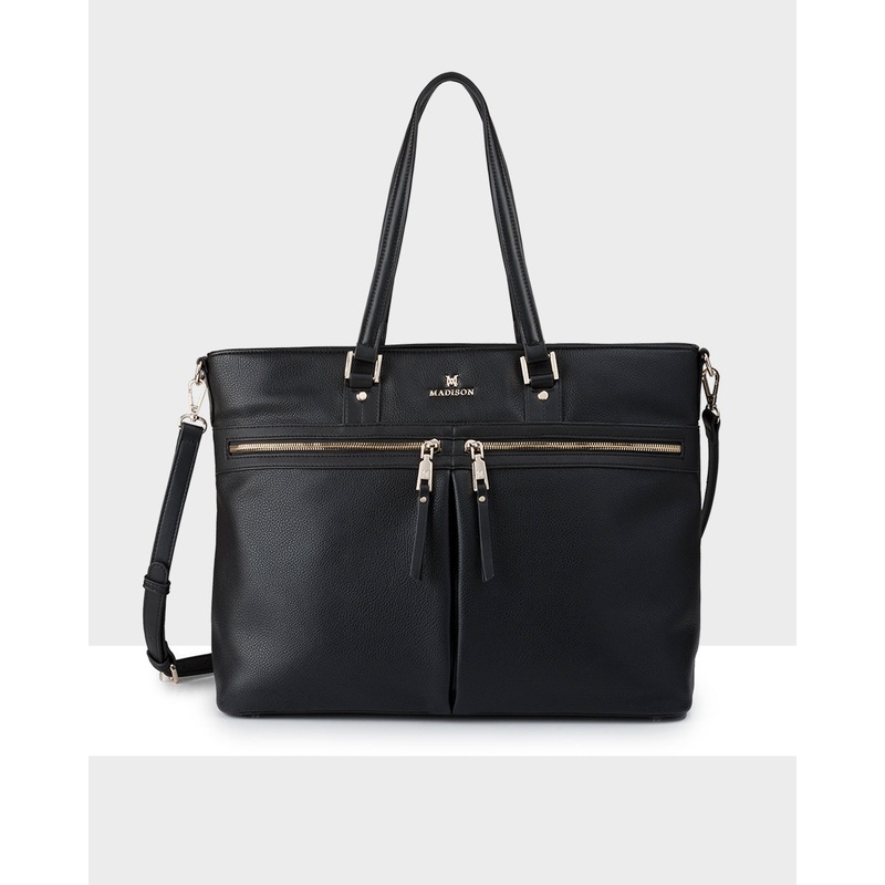 Trish Laptop Tote Work Bag With Crossbody Strap Black