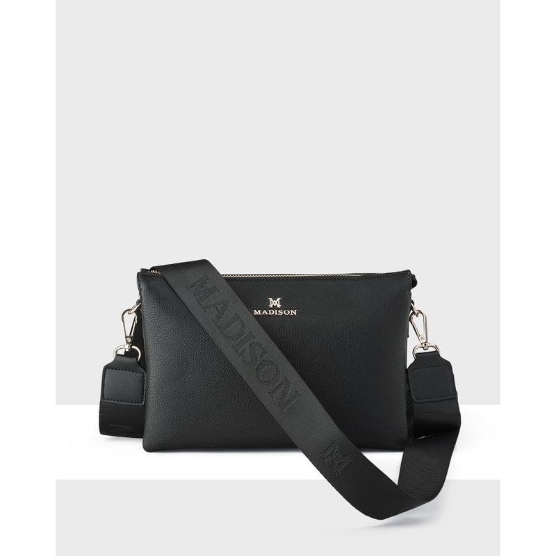 Avery 3 Compartment Crossbody Bag + Monogram Bag Strap Black + Black