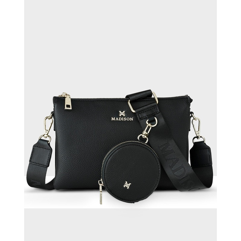 Avery 3 Compartment Crossbody Bag + Utility Bag Strap Black + Black