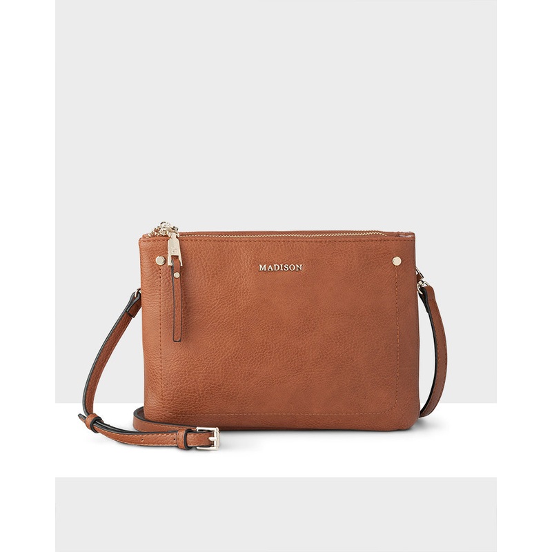 Charlotte Double Zip Crossbody Bag + Aztec Bag Strap Dk Tan + Browns