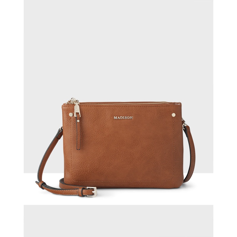 Charlotte Double Zip Crossbody Bag Dk Tan