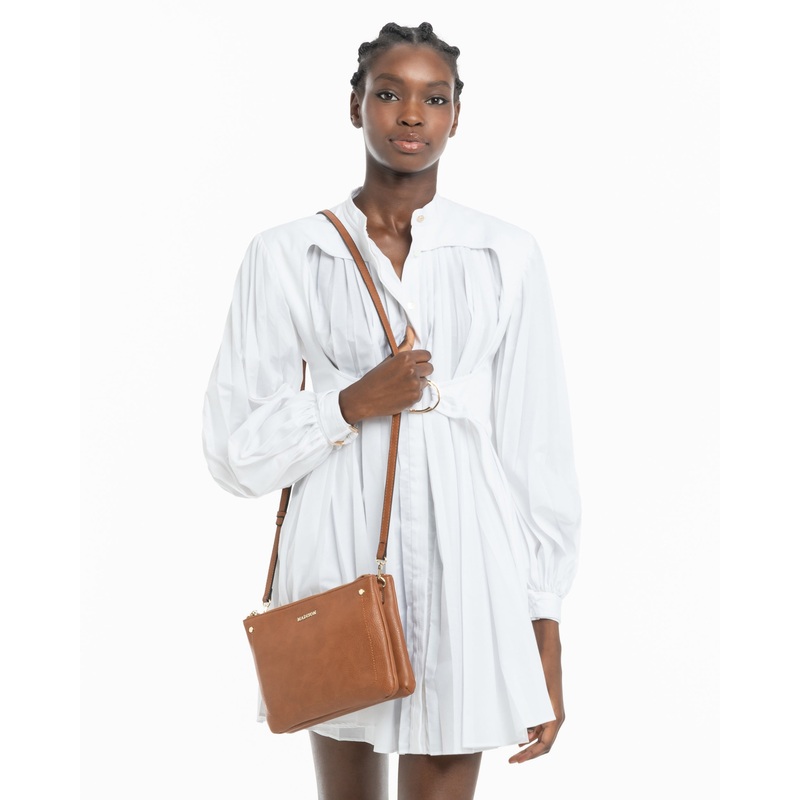 Charlotte Double Zip Crossbody Bag Dk Tan