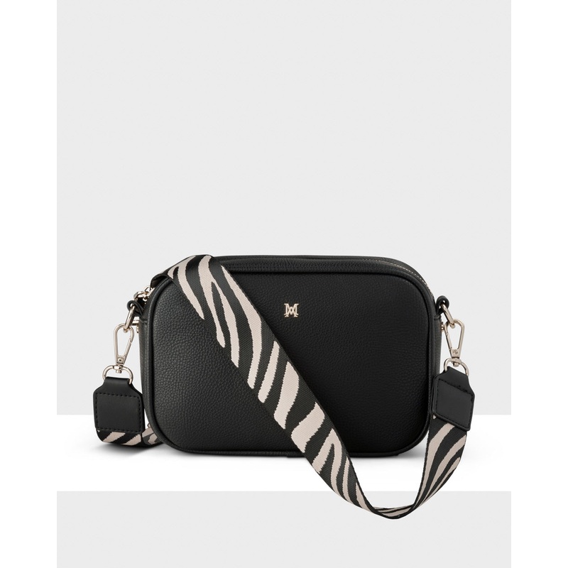 Monica Camera Crossbody Bag + Zebra Bag Strap Black + Black & Stone
