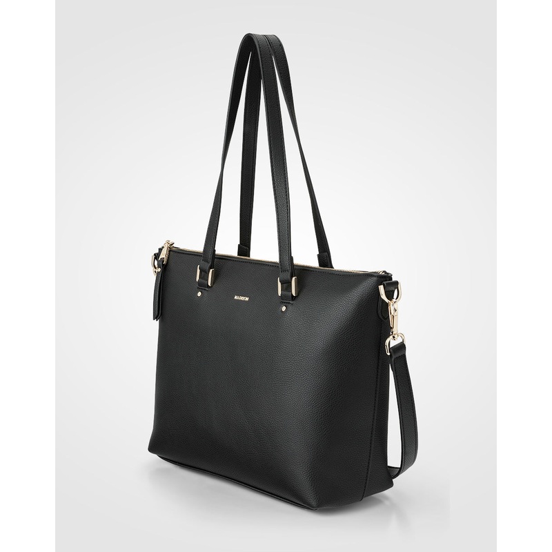 Vivian Medium Zip Top Tote With Monogram Strap Black + Black