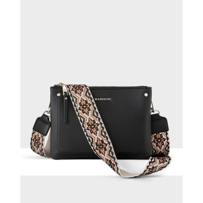 Charlotte Double Zip Crossbody Bag + Aztec Bag Strap Black + Caramel & Black