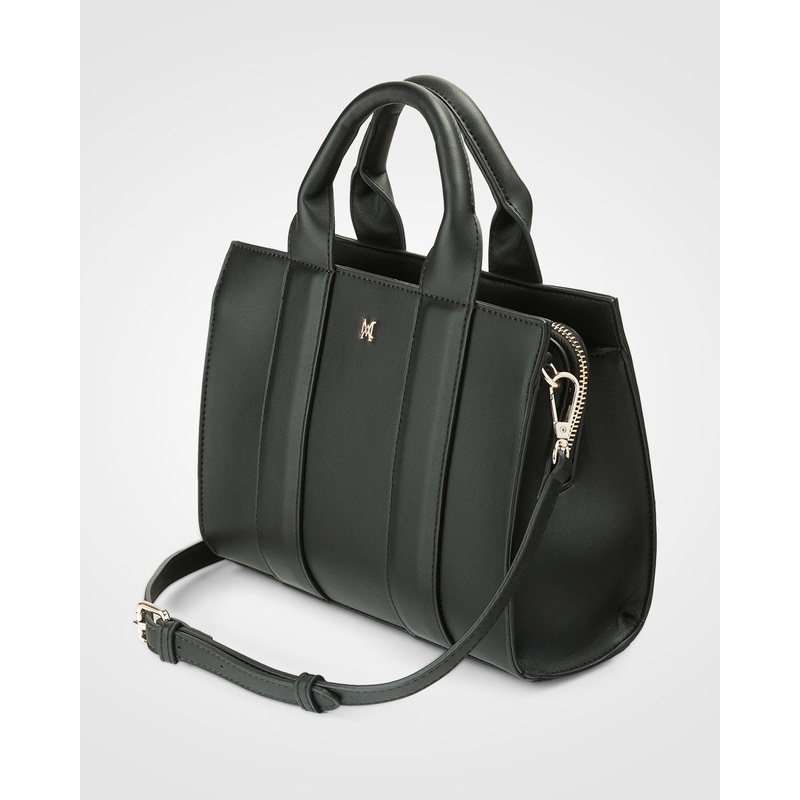 Nova Small Grab Tote With Monogram Strap Black + Black