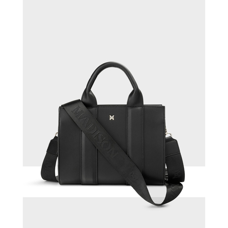 Nova Small Grab Tote With Monogram Strap Black + Black