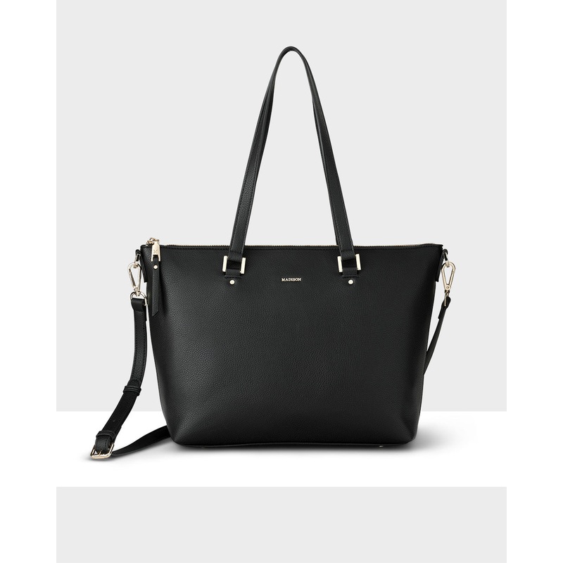 Vivian Medium Zip Top Tote With Aztec Strap Black + Caramel & Black