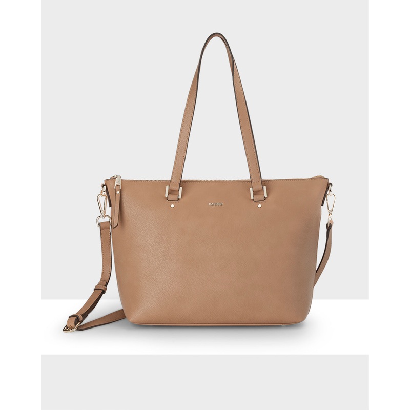 Vivian Medium Zip Top Tote With Crossbody Strap Caramel
