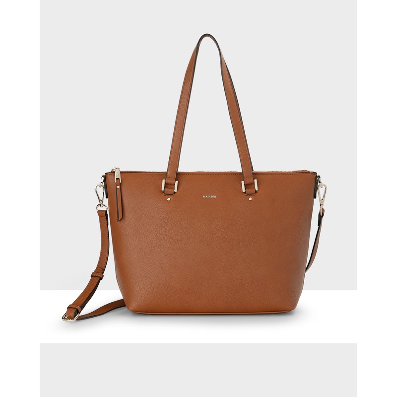 Vivian Medium Zip Top Tote With Crossbody Strap Lt Tan