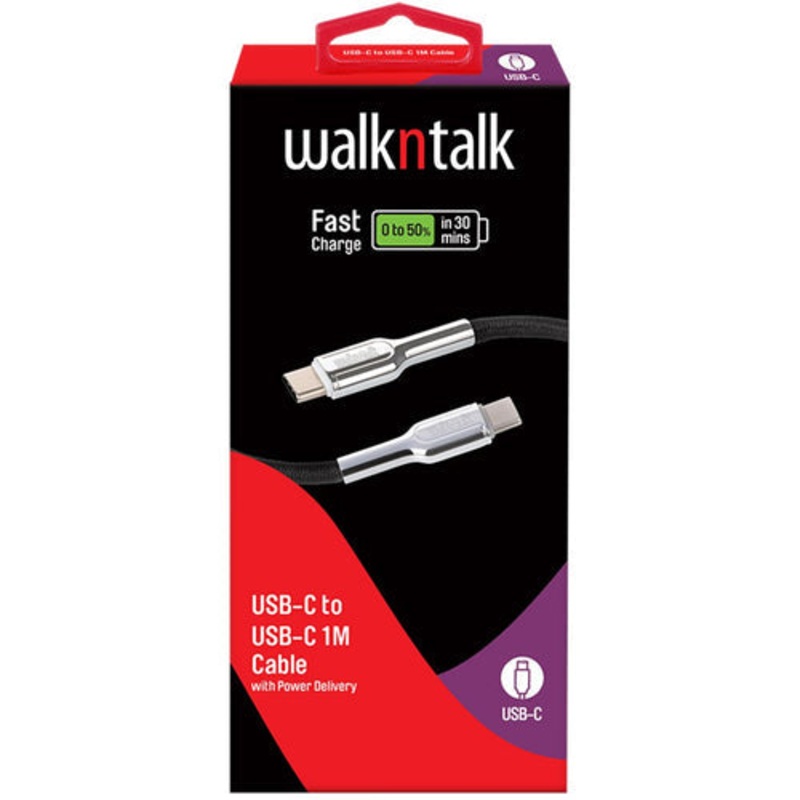 Walk n Talk – USB C to C 1m Fast Charge cable – Black Black