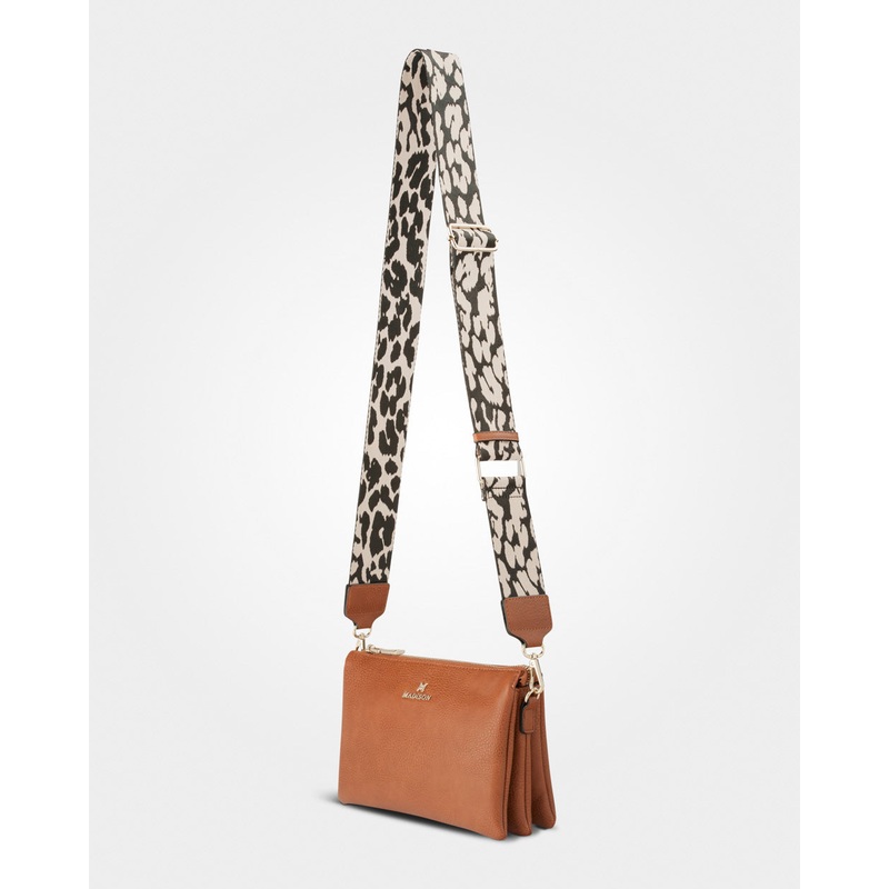 Avery 3 Compartment Crossbody Bag + Leopard Bag Strap Dk Tan + Black & Stone