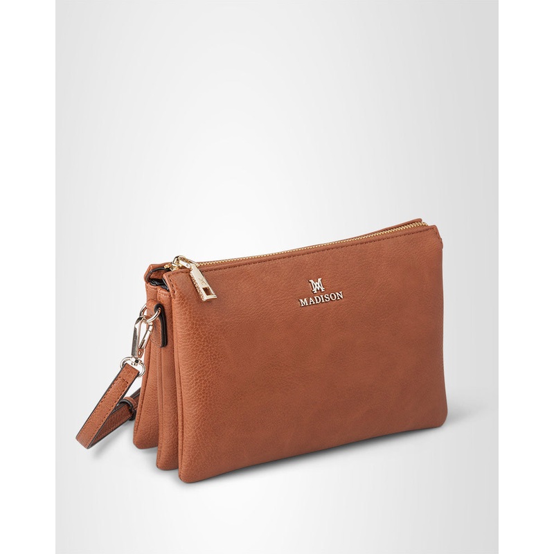 Avery 3 Compartment Crossbody Bag Dk Tan