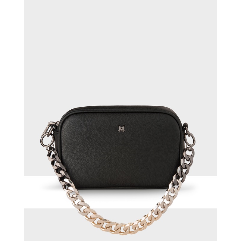 Monica Camera Crossbody Bag + Chunky Chain Strap Black + Gunmetal, Silver, Gold