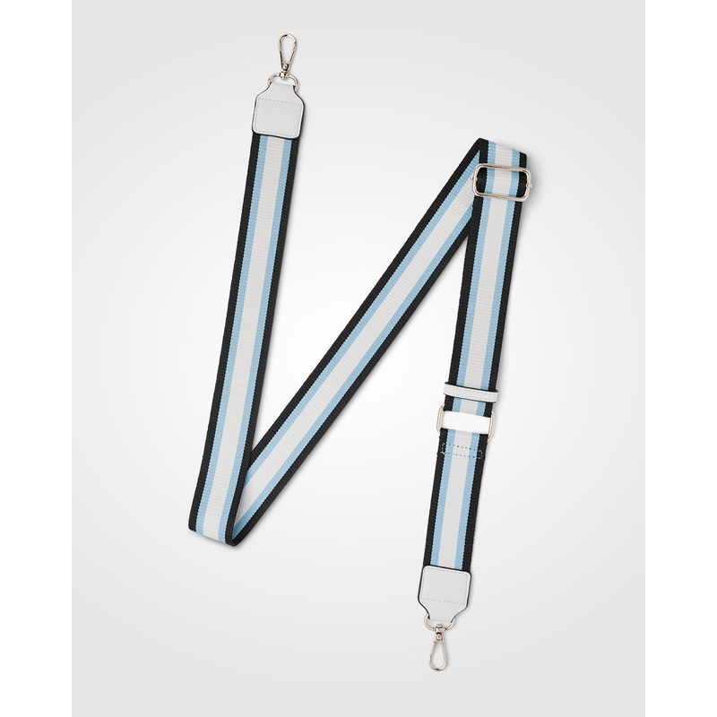 Monica Camera Crossbody Bag + Stripe Bag Strap White + Black, White, Powder Blue