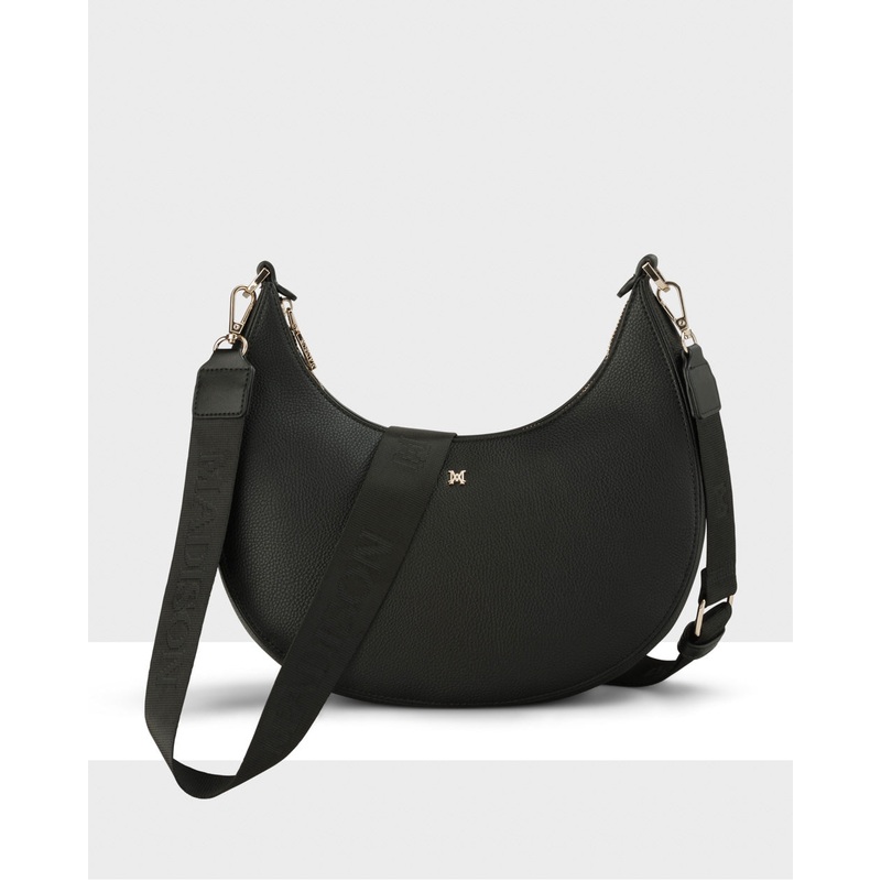 Pia Cresent Shoulder Bag With Crossbody Strap + Monogram Strap Black + Black