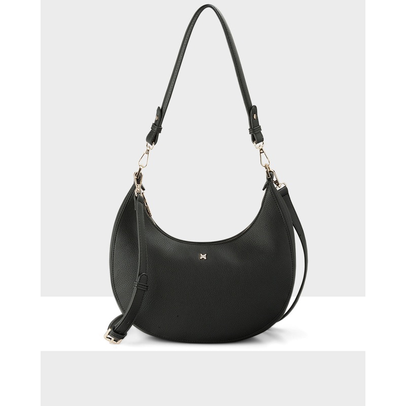 Pia Cresent Shoulder Bag With Crossbody Strap + Monogram Stripe Strap Black + Black & White