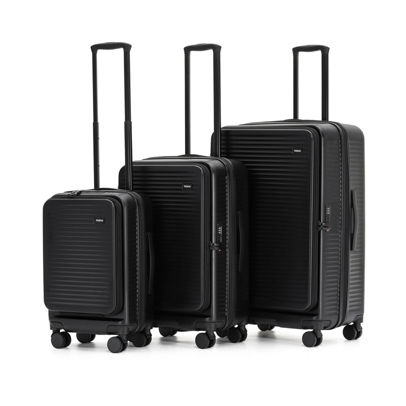 Tosca – ZEN Set of 3 (L-M-S) Top Lid opening Suitcases – Black Black