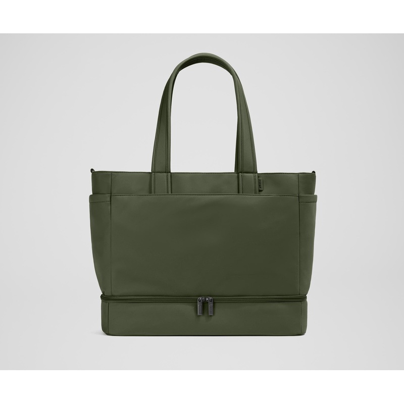 The Double Diaper Tote in Olive Green Jet Black