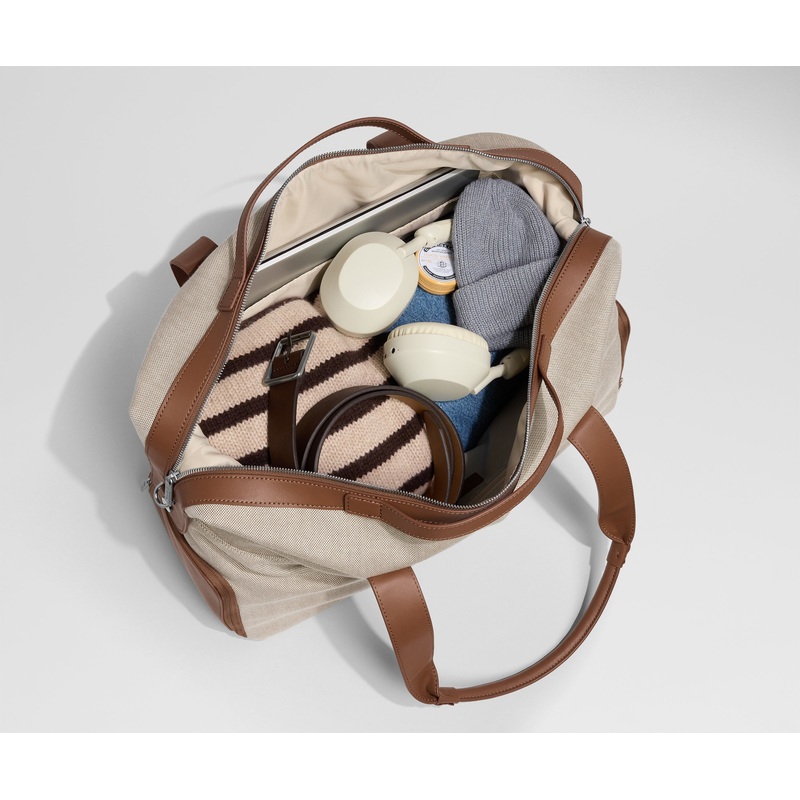 Canvas Overnight Bag in Saddle Brown Jet Black