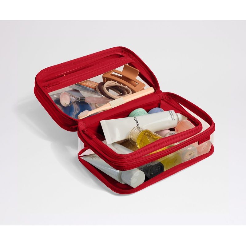 Clear Toiletry Bag in Cherry Red Jet Black